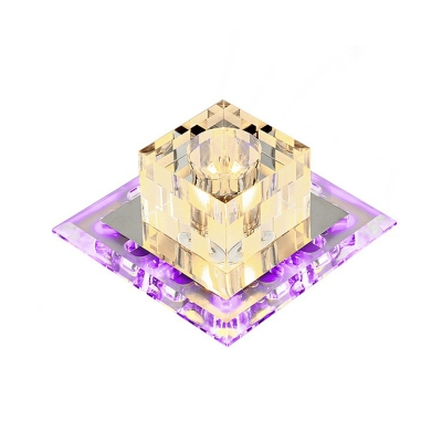 Ice Cube Mini Ceiling Mount Light Modern Clear Crystal Hallway LED Flush Mount in Warm/Purple/Blue Light, 3/5w