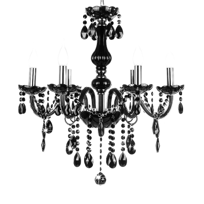 Majestic and Bold 6-Light Black Strands of Crystal Bobeche and Pendants Chandelier