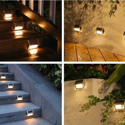Metal Silver Finish Solar Stair Lighting Triangular Modern LED Flush Mount Wall Light in Warm/White Light
