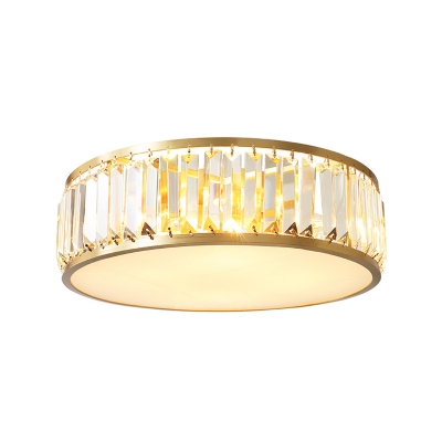 Minimalist Drum Ceiling Flush Mount 3/4/5-Light Prismatic Crystal Flushmount Light in Gold, 12.5