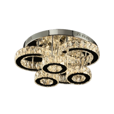 Modern Tiered Circle Ceiling Fixture Clear Crystal Living Room Small/Medium/Large LED Flush Mount Light