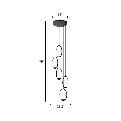 Modernist Cluster Ball Pendant Clear Lattice/White Glass 5/6 Lights Living Room Multiple Hanging Lamp in Black