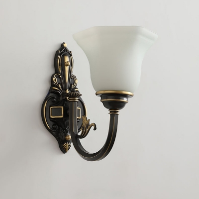 Paneled Bell Bedside Wall Sconce Retro Ivory Glass 1/2-Bulb Brass Finish Wall Lighting Ideas