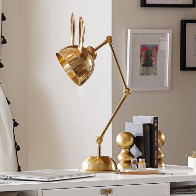 Pink/Gold Bunny Reading Light Postmodernist 1 Bulb Metal Desk Lamp with 3-Joint Swing Arm