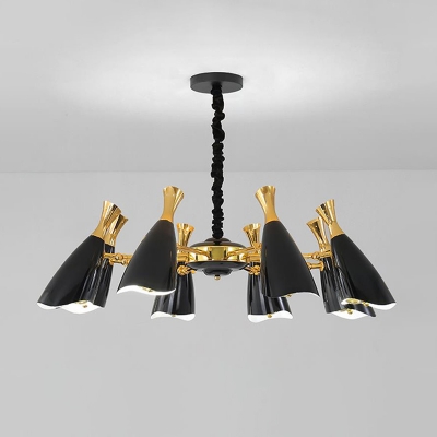 Postmodern Horn Shaped Chandelier Metal 6/8/10-Light Bedroom Ceiling Lamp in Black/White with Swivel