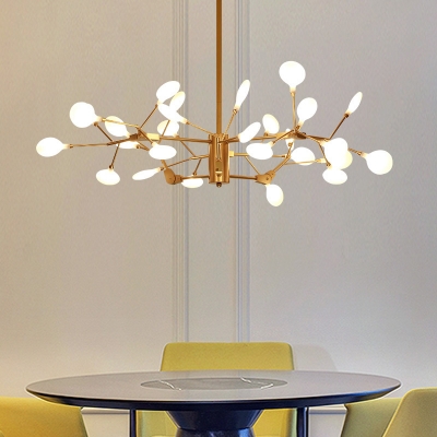 Postmodern Leaf/Bubble Pendant Lamp Acrylic 27 Bulbs Dining Room Chandelier Light Fixture in Gold