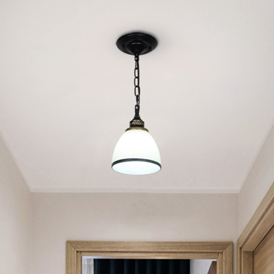 Single Flower/Bell Shaped Pendulum Light Vintage White Frost Glass Hanging Lamp for Corridor