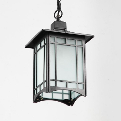 Single Sandblasted Glass Drop Pendant Traditional Black/Bronze Lantern Outdoor Ceiling Light, Small/Medium/Large