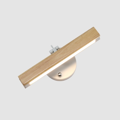 Small/Large Bar Shaped Rotating Wall Light Simple Acrylic LED Bedside Wall Sconce in Wood/White, Natural/3 Color Light