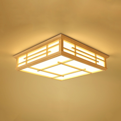 Square/Rectangle Box Ceiling Light Fixture Japanese Style Wood Living Room LED Flush Mount in Warm/Natural/3 Color Light