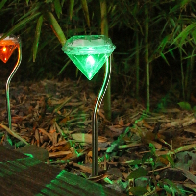 Swan Neck Metal Solar Stake Lamp Nordic Clear LED Ground Light with Diamond Shade, Warm/Multicolored Light