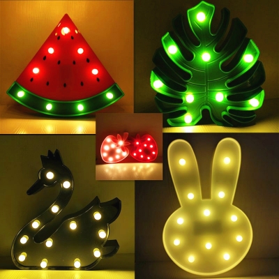 Swan/Strawberry/Leaf Mini LED Night Lamp Stylish Kids Plastic Bedside Battery Wall Night Light in Green/White/Pink