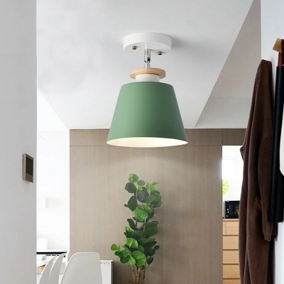 Tapered Swivelable Corridor Ceiling Light Metal Single Macaron Semi Flush Mount Lamp in Black/Grey/Pink