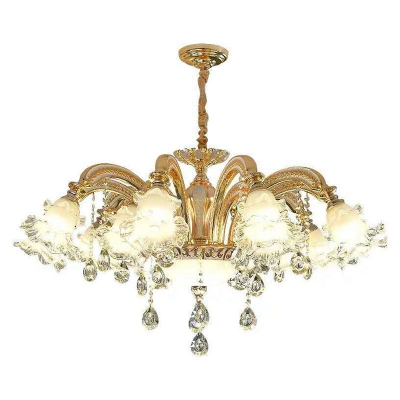 Traditional 2-Layer Ruffle Chandelier 6/8/15 Bulbs Clear Glass Wall Lighting in Gold with Crystal Accent