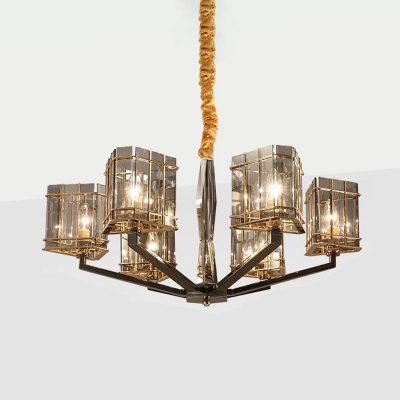 Triangular Chandelier Lighting Postmodern Smoky Glass 6/8/9 Bulbs Black Ceiling Suspension Lamp