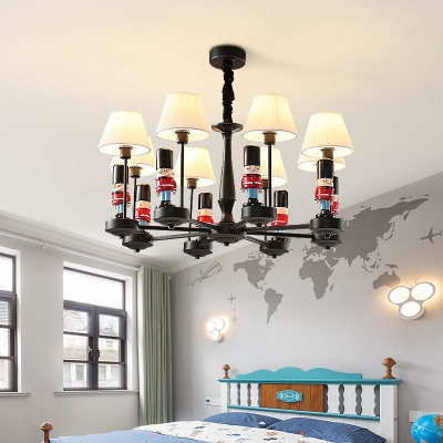 White Cone Chandelier Cartoon 5/6/8-Bulb Fabric Hanging Lamp with Toy Soldier Decoration