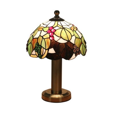 1-Light Bedside Table Light Tiffany Green Nightstand Lamp with Grape and Leaf Stained Glass Shade
