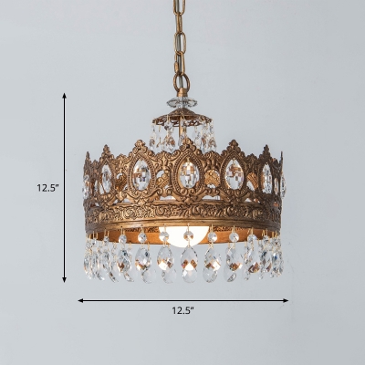 1-Light Crystal/Clear Glass Pendulum Light Retro Brass/White Bell/Crown Shaped Bedside Down Lighting Pendant