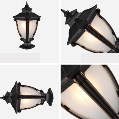 1-Light Lantern Gate Lamp Vintage Black Opal Frosted Glass Post Light for Backyard