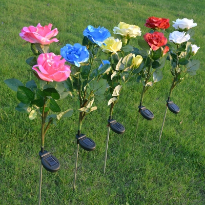 1 Piece Solar Blooming Rose Path Lamp Modern Plastic 3 Lights White/Pink/Yellow Stake Light for Outdoor