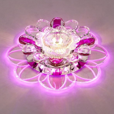 3/5w Modern Layered Flower Ceiling Light Clear and Amber Crystal Aisle LED Flush Mount in Warm/Blue/Pink Light