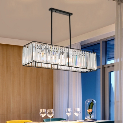 3 Lights Prismatic Crystal Hanging Pendant Minimalist Black/Gold Rectangular Dining Room Island Light
