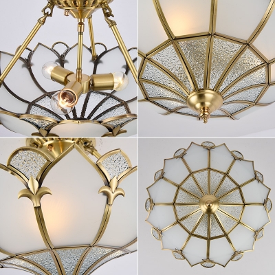 4/6-Light Lotus Ceiling Mount Chandelier Traditional Gold Water and Frost Glass Semi Flush Mount Light for Bedroom