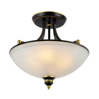 4 Lights Close to Ceiling Lighting Simplicity Bowl Opal Glass Semi Flush Mount in Black/Gold
