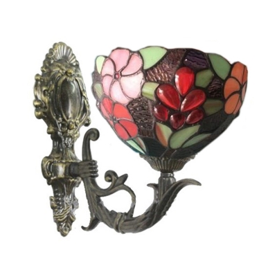 Antiqued Brass Mermaid Wall Sconce Mediterranean 1/2-Light Metal Wall Light with Bell Tiffany Glass Shade