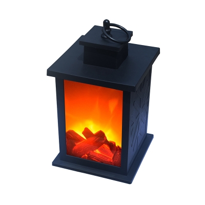 Artificial Fireplace Solar Lantern Pendant Vintage Plastic Black Portable LED Suspension Light