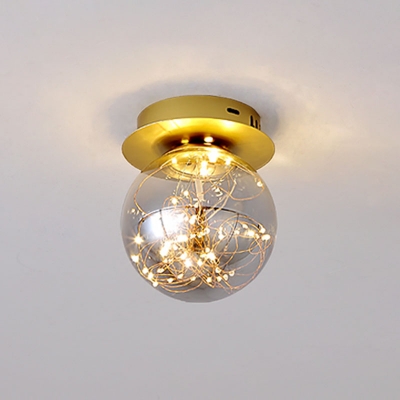 Ball Mini Corridor Ceiling Light Fixture Amber/Smoky Glass Romantic Nordic Firefly LED Flush Mount Lighting