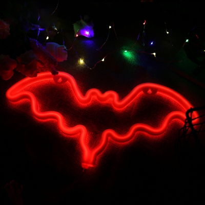 Bat Shaped USB Night Lighting Kids Plastic Bedroom Battery LED Wall Lamp in White