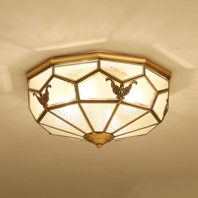 Bowl Frosted Panel Glass Ceiling Lighting Traditional 4/6-Head Corridor Chandelier in Gold, Flushmount/Downrod