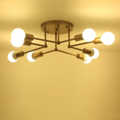 Branching Bedroom Ceiling Lamp Metal 6/8 Lights Postmodern Semi Flush Mount Chandelier in Gold/Black