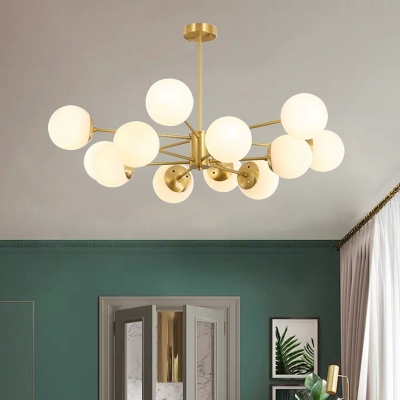 Brass Molecular Chandelier Lighting Postmodern 6/8/12 Bulbs Opal Glass Hanging Pendant Light for Living Room