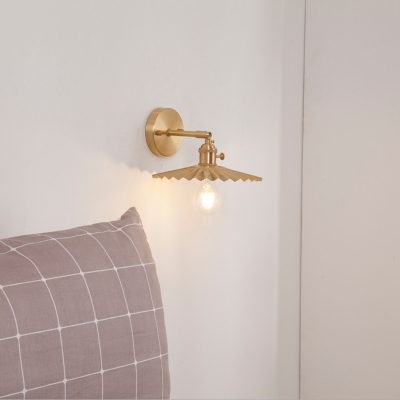 Brass Radial/Cone Shade Wall Light Industrial Metal 1 Head Bedside Reading Wall Lamp with Swivel Joint