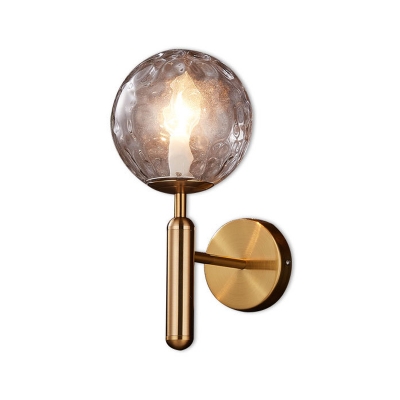 Clear Rippled/White Glass Ball Wall Sconce Minimalist 1 Bulb Black/Gold Wall Mount Light Fixture for Bedroom