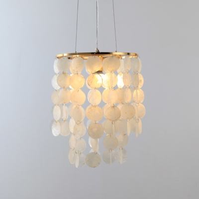 Coastal Layered Circle Pendant Lamp 3/4/6-Light Shell Ceiling Hang Light in Gold, 10.5
