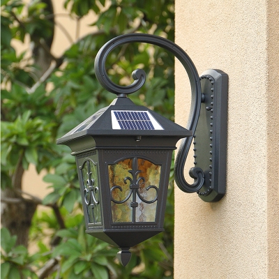Crackle/Ripple Glass Solar LED Wall Light Retro Black/Bronze Tapered Outdoor Sconce Light Fixture