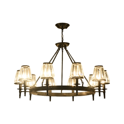 Crystal Rod Black/Brass Pendant Light Tapered 3/6/8 Lights Traditional Ceiling Chandelier for Living Room