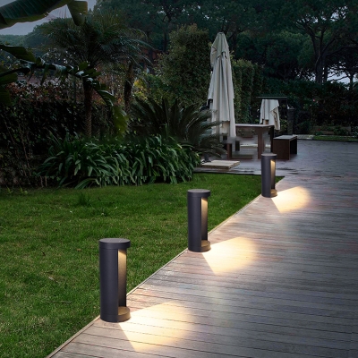 Cylindrical Outdoor Path Lighting Ideas Aluminum Modern Solar/Wiring LED Ground Light in Black, 15.5