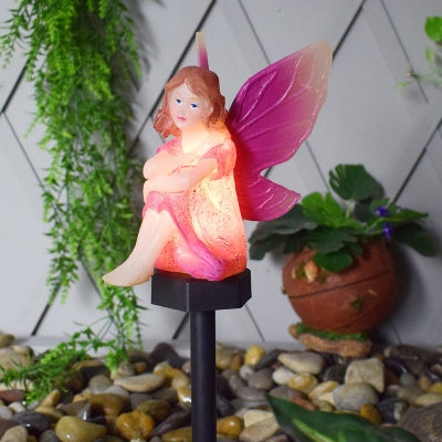 Flower Fairy Solar LED Landscape Lamp Kids Plastic Pink/Blue Stake Lighting for Yard, 1 Piece