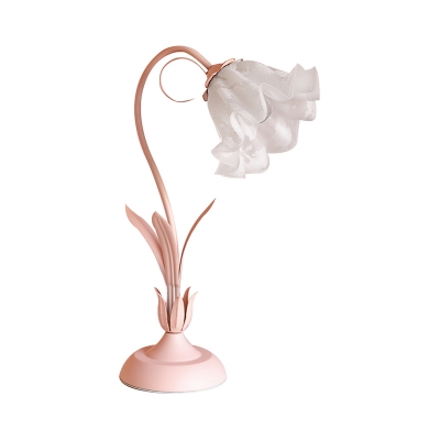 Frosted White Glass Ruffle Night Lamp Pastoral Flower Single Bedside Table Light in Pink
