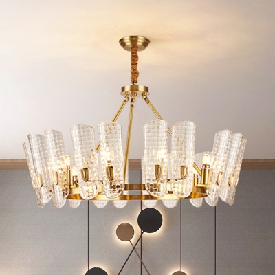 Gold Round Hanging Chandelier Postmodern 6/8/10 Heads Curved Grid Glass Ceiling Light Fixture