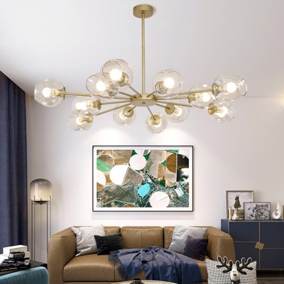 Gradient Blue/Clear Dimple Glass Sputnik Chandelier Modern 6/8/12 Lights Black/Gold Hanging Light Fixture