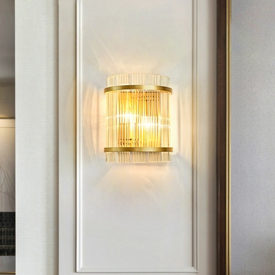 Half-Cylinder Living Room Wall Sconce Crystal Rod 2-Light Postmodern Style Wall Lamp Fixture in Gold