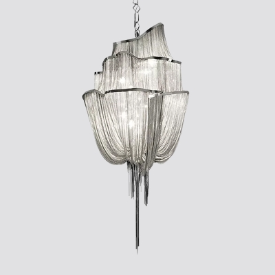 Hand-Woven Aluminum Chain Tassel Chandelier Modern Glam Small/Large Ceiling Hang Light in Silver/Gold