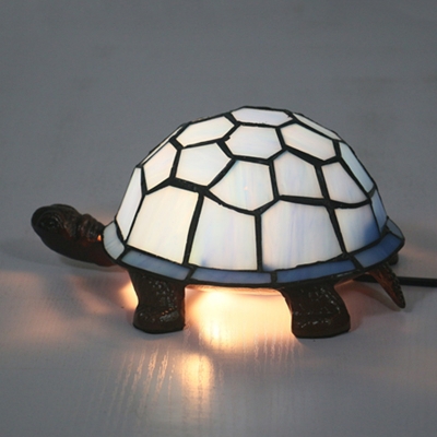 Handcrafted Glass Tortoise Night Light Novelty Tiffany 1 Head White/Red/Orange Table Lamp for Kids Bedroom