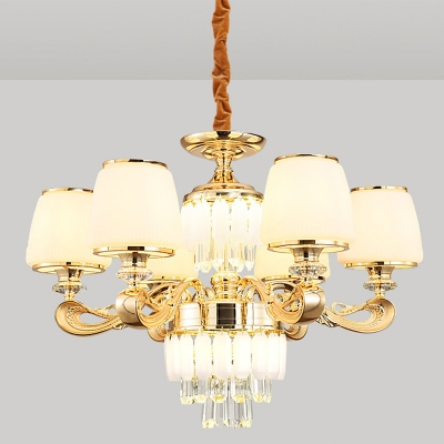 Handmade White Glass Taper Hanging Lamp Modern Style 6/8/12-Head Gold Chandelier Light Fixture