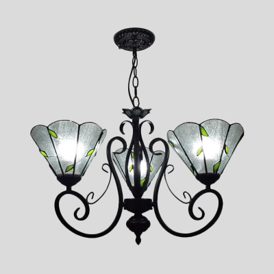 Icy Clear Glass White Chandelier Scalloped 3-Light Tiffany Hanging Lamp with Scrolling Arm